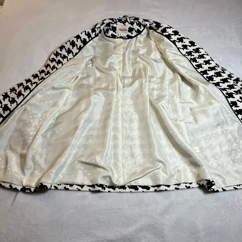 Kate Spade Houndstooth A-Line Button Up Coat Size S Holidays Preppy Classic - Picture 6 of 16